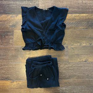 Women's Black Crop Top & Pants Set